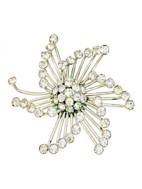 VTG Stanley Singer Rhinestone Starburst Trembler Brooch | Mid-Century MCM